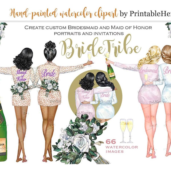 Bride and Bridesmaid clipart for personalized portraits Maid of honor ask customizable watercolor png includes Commercial License