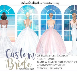 Criador de retratos personalizados de noiva clipart aquarela casamento png inclui licença comercial imprimível Henry