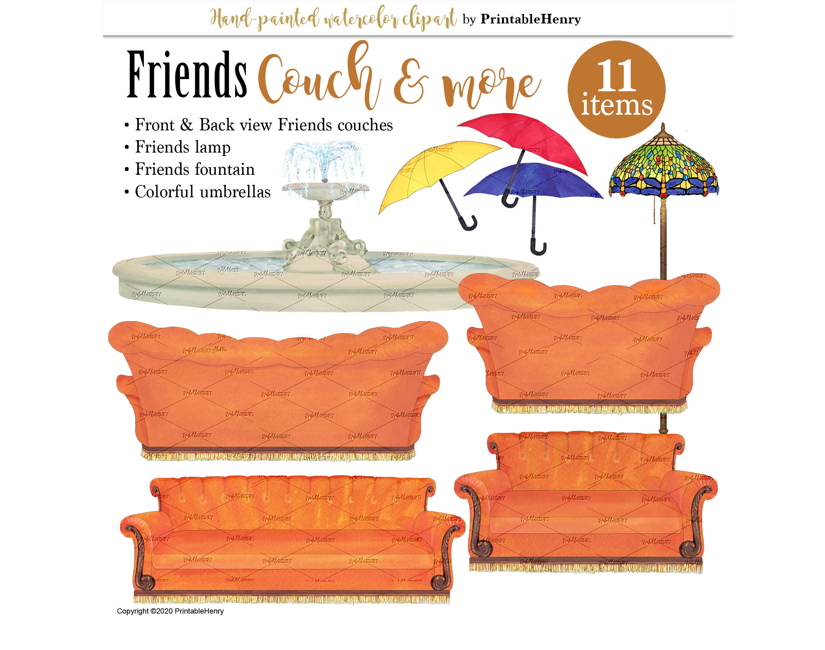 Friends Sofa Clipart Scene Background Png Elements Stained - Etsy.de