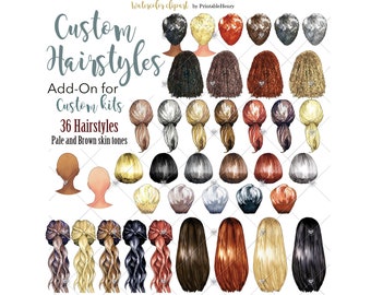 Bundle de cheveux clipart aquarelle de coiffures personnalisées Créateur de portrait de femme personnalisable PrintableHenry