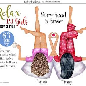 Best Friends clipart Commercial License pajama sisters custom portrait download BFF illustation PrintableHenry