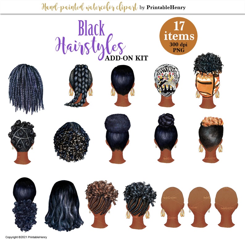 Black Hairstyles Clipart Bundle African American Girl Hair Back View