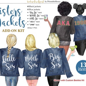 Jaquetas de irmãs clipart melhores amigas clipart aquarela BFF alma irmã png menina design digital