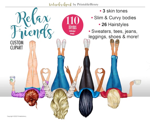 Friends Portrait Creator, Watercolor Clipart, Fashion Girls PNG Bundle