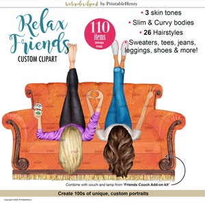 Friends Portrait Creator, Watercolor Clipart, Fashion Girls PNG Bundle image 4