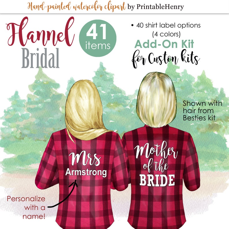 Bridesmaid flannel shirt ADD-ON KIT maid of honor ask bridesmaid proposal mother of the bride customizable clipart gift PrintableHenry