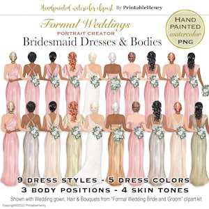 Vestido de dama de honor, clipart de acuarela, gráficos personalizables de vista posterior de la boda, dama de honor, pedir propuesta, mejor amiga, imprimible, Henry