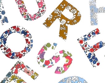 Liberty Print 11cm Modern Classic Font Applique Iron On Letters, Numbers and Symbols/ Letter Patches/ Letter Appliques/ 16 prints