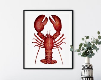 Lobster Art Print, Rode Kreeft Print, maine Lobster Print