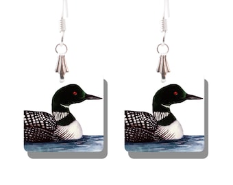 Loon Ohrringe, Loons auf Metall charms gedruckt, Loon Schmuck, Original Kunst von Beth Stephens