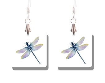 Dragonfly Earrings, Dangle Drop Earrings, Cute dragon fly earring charms, Lightweight Metal Charms, Boho Earrings, Artsy Printed Earrings