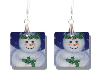 Artist Earrings, Christmas Earrings, snowman Angel Earrings, Cute Snowman Earrings, Snowman Earrings,  jewelry earrings