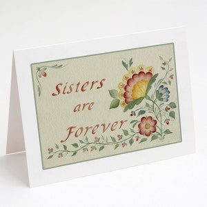 Sisters Are Forever Blank Note Card, Cadeau pour sœur, Papeterie, Carte 4x6 avec enveloppe, Carte d’aquarelle de fleurs