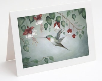 Hummingbird Card, 4.25"x5.5" Note Card with Envelope, Hummingbird Blank Greeting Card, Stationery by Beth Stephens