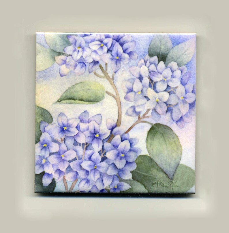 Art Ceramic Tile, Coaster, Hydrangea, Painting, Ceramic Flower Art ...