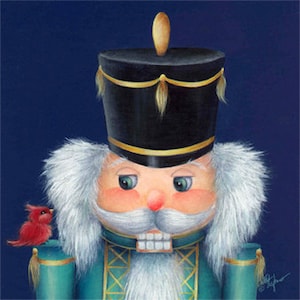 Nutcracker Art Pin, Nutcracker and Red Little Bird Metal Art Pin Brooch, Approx 1&quot; Square