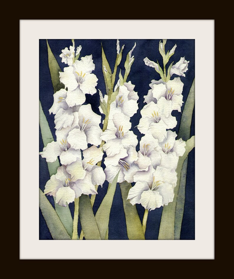 Gladiolus Watercolor Painting, White Gladiolus Art print for home decor wall art image 5