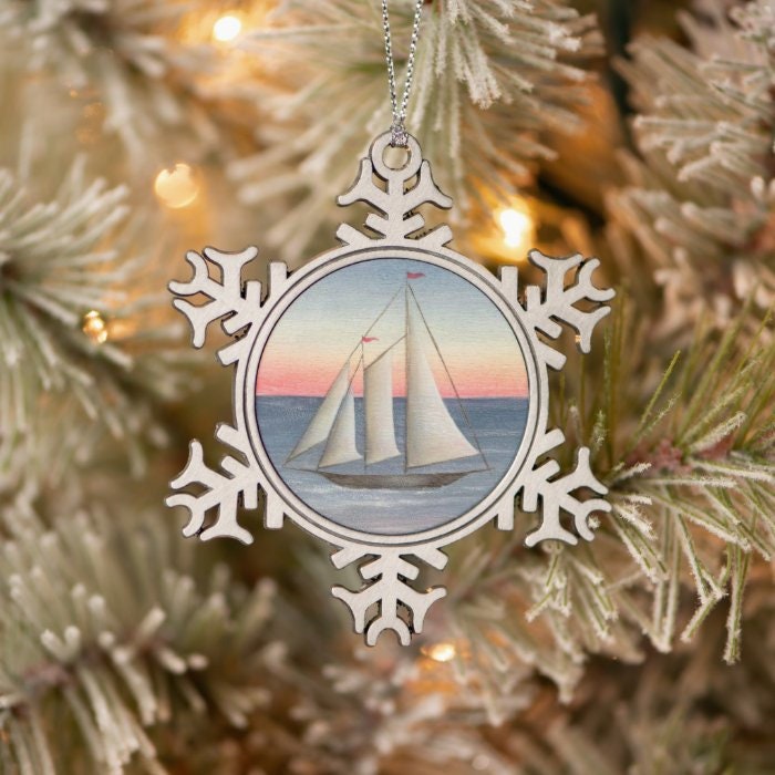 Sail Boat Ornament Nautical Sunset Sail Pewter Ornament Art Etsy