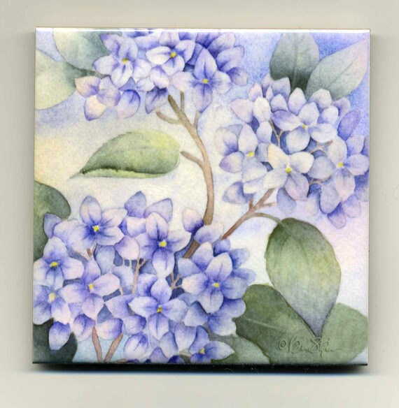 Art Ceramic Tile Coaster Hydrangea Painting Flower Image 0