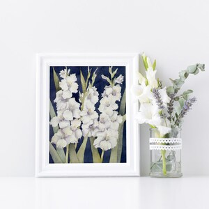 Gladiolus Watercolor Painting, White Gladiolus Art print for home decor wall art image 2