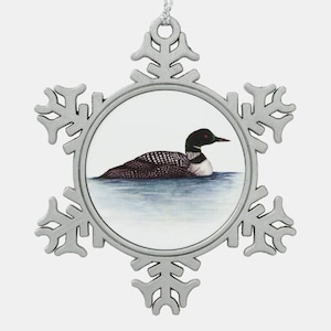 Loon Ornament, Pewter and Snowflake Christmas Tree Ornament, Great Bird Lover Gift!