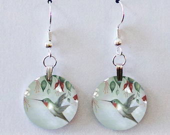 Hummingbird Earrings, - Dangle Drop Earrings - HummingBird dangle earrings - Hummingbird Charm Earrings - Gift for Her!