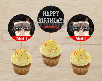 Grumpy Cat Cupcake Toppers, Grumpy Cat Party, Grumpy Cat Birthday, Grumpy Cat Birthday Party, DIGITAL DOWNLOAD