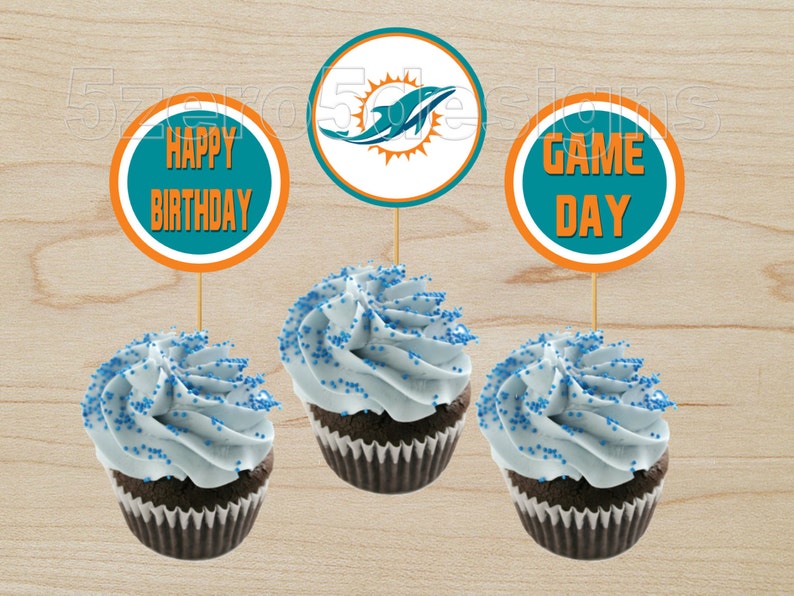 Miami Dolphins Cup Cake Toppers Nfl Cup Cake Toppers Etsy