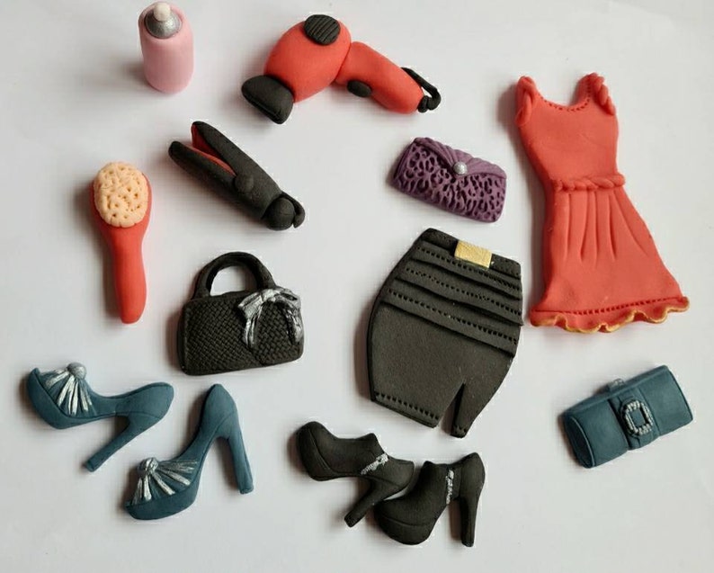 Edible cakecupcakes toppers girlswomen accessories,bag,shoes,dress,hair products,fashion