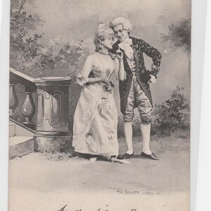 Pocztówka - Wysłana w 1903 r. w Belgii - Dama i Dżentelmen blisko Balustrady #2047a