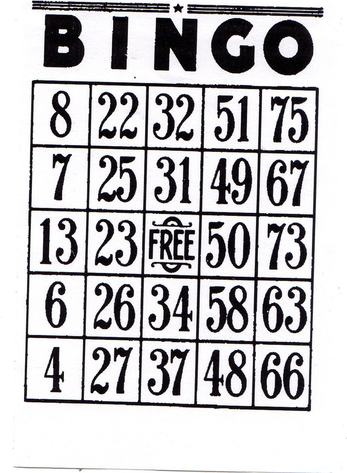 Bingo Card Large Unmounted Rubber Stamp 9.5 Cm X 6 Cm | Etsy