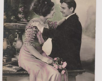 Postcard. Man & Lady together.  Belgian Postcard posted Liege 1912. #2030