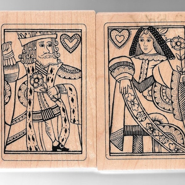 PSX Rubber Stamps - Wood Mounted - G 3591-3592 Year 2003 -King & Queen of Hearts  New- Good #2050