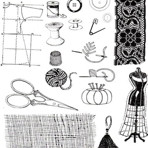 Rubber Stamp - Sewing Notions - Images relating to Sewing- Non Adhesive unmounted r for card making and scrapbooking