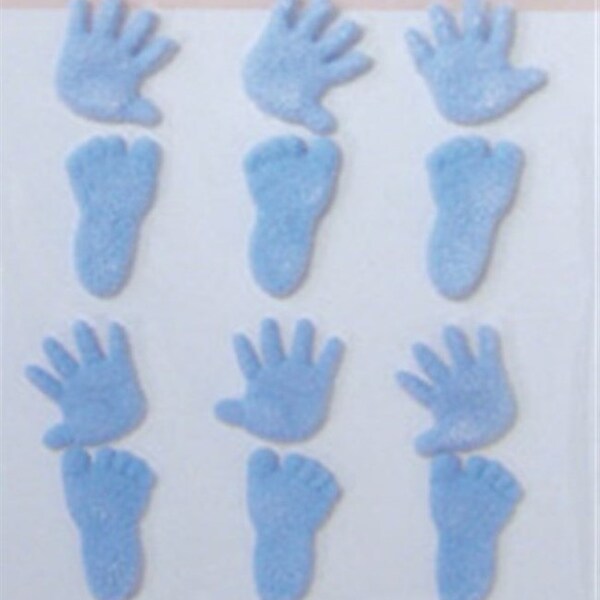 Attaches parisiennes - Flock recouvert des mains et des empreintes de bébé bleu - 12 articles en paquet