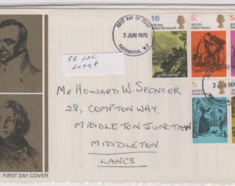 Postage First Day Cover- Five GB Charles Dickens  stamps dated 3.6.70 #2049t