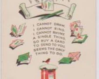 Stationery - Notelets - I cannot draw, I cannot sing etc- Greetings card by Sharpe's Classic c1930's #2080b