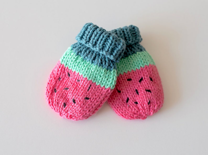 PDF Baby Watermelon Mittens KNITTING PATTERN image 1