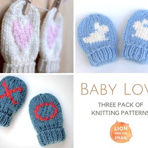 3 Pack PDF Knitting Patterns Baby Love Mittens image 1