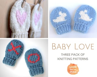 3 Pack PDF Knitting Patterns - Baby Love Mittens