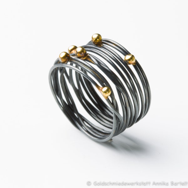 Tt Tautropfen Spiralring 1mm Materialstärke, Silber + Gold nach Wahl