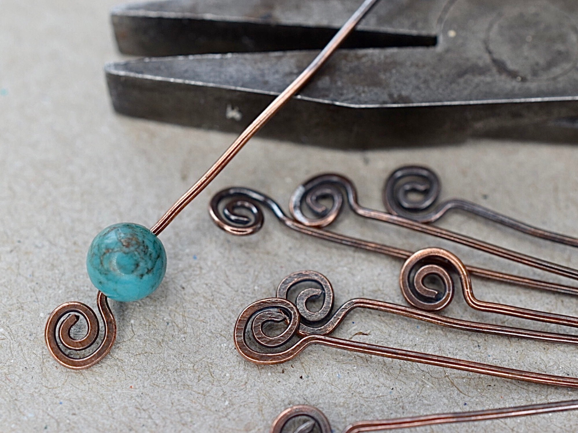 10/30pcs Oxidised Copper Head Pins Handmade Artisan Swirl Etsy UK
