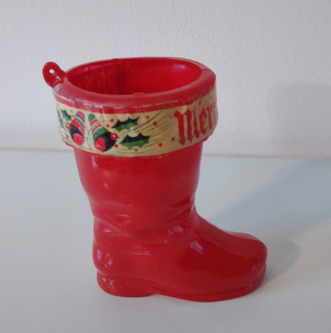 Vintage Red Plastic Santa Boot Candy Container Ornament - Etsy