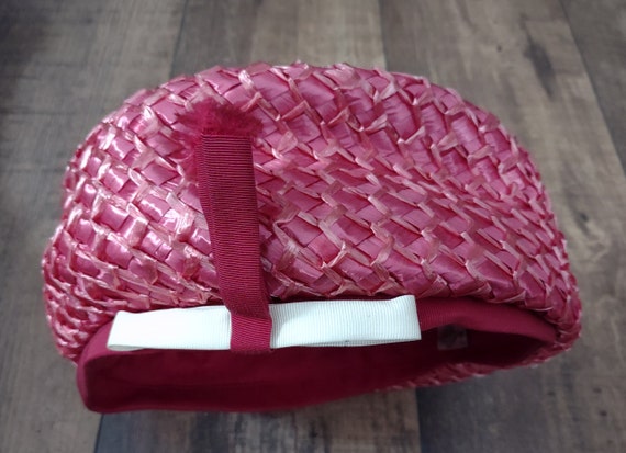 Vintage Women's Pink Woven Straw Pillbox Hat Unio… - image 4