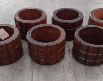 Set of 6 Vintage MCM Audrey Wooden Napkin Rings Holders Taiwan