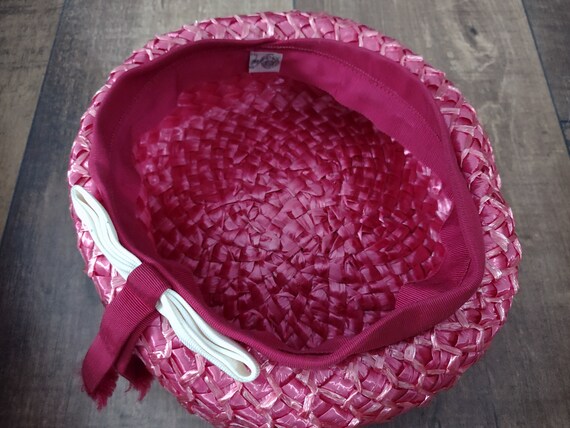 Vintage Women's Pink Woven Straw Pillbox Hat Unio… - image 7