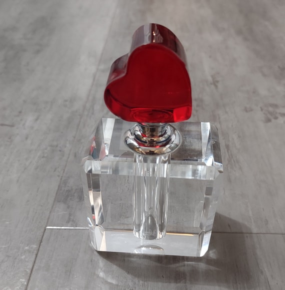Oleg Cassini Crystal Perfume Bottle Red Heart Stop