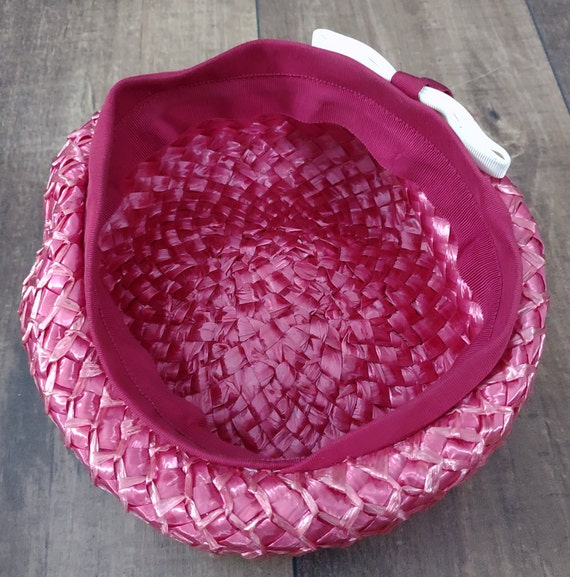 Vintage Women's Pink Woven Straw Pillbox Hat Unio… - image 6