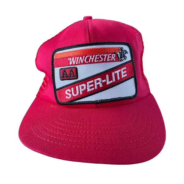 Vintage 80's Winchester AA Super-Lite adjustable snapback hat. Mesh cap on a Stylemaster. Fits 6 7/8 to 7 5/8, Made in USA!