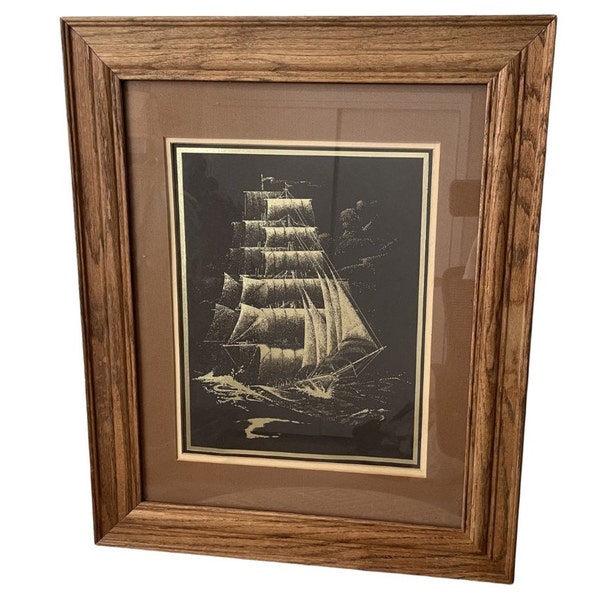 Framed Ship Etching Etsy